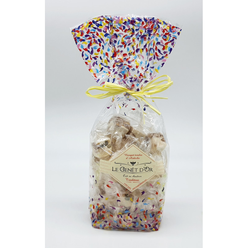 Nougat tendre tradition en sachet, miel de lavande, amandes, pistaches